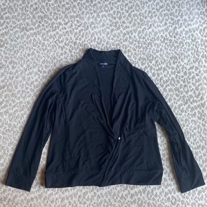 Eileen Fisher Deep V-Neck Asymmetrical Zip Stretch Blazer Black Jacket, size XS